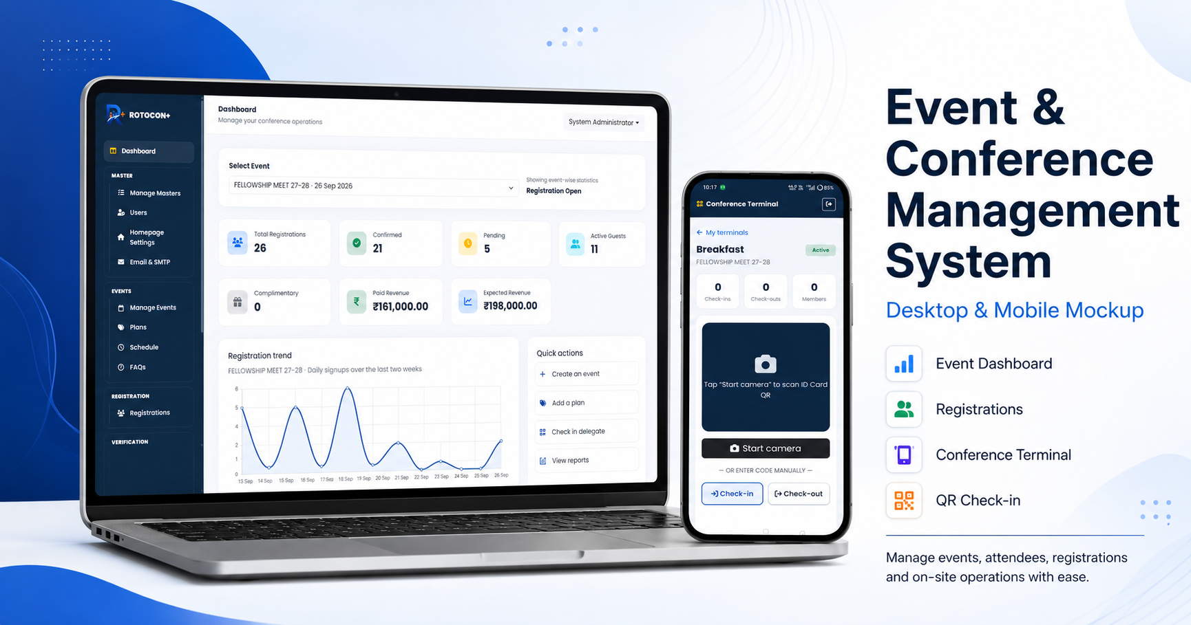 Rotocon Plus events and conference management dashboard